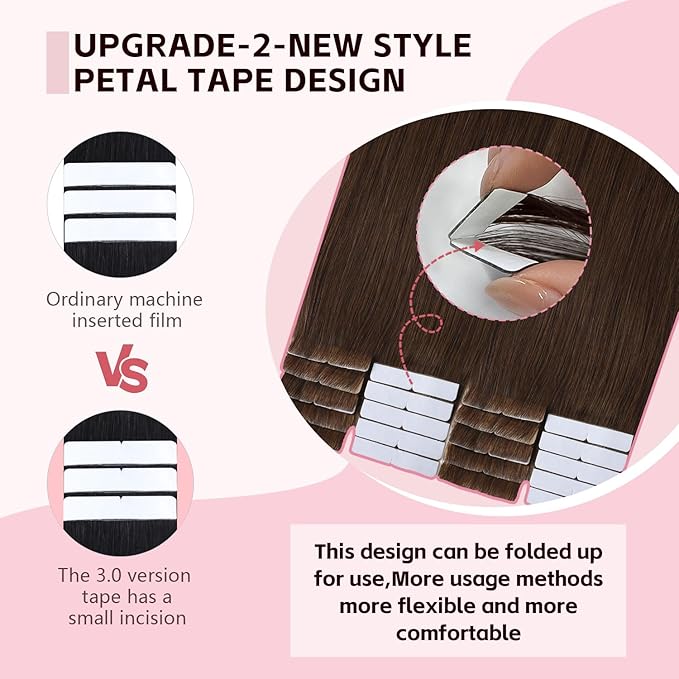 3rd-Generation Invisible Tape in Hair Extensions Real Human Hair Pro3.0#4 Chocolate Brown 20pcs 45g 20inch Seamless Injection Hand-Tied Remy Tape ins Extensions（#4-20inch）