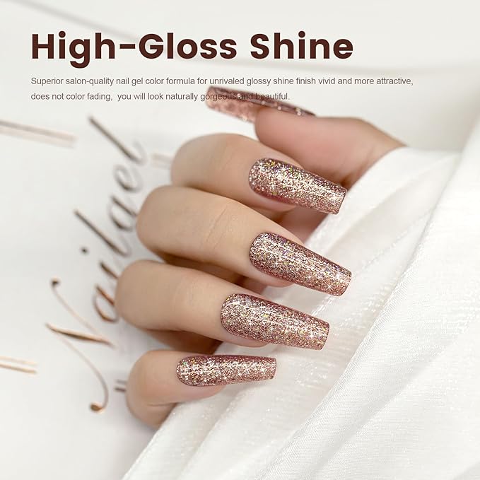 RARJSM Pink Glitter Gel Nail Polish Metallic Pink Diamond Gel Polish Sparkly Chunky Iridescent Rainbow Platinum Pigments Nail Gelpolish Soak off L e d U V Curing Required for Nail Art Salon Manicure