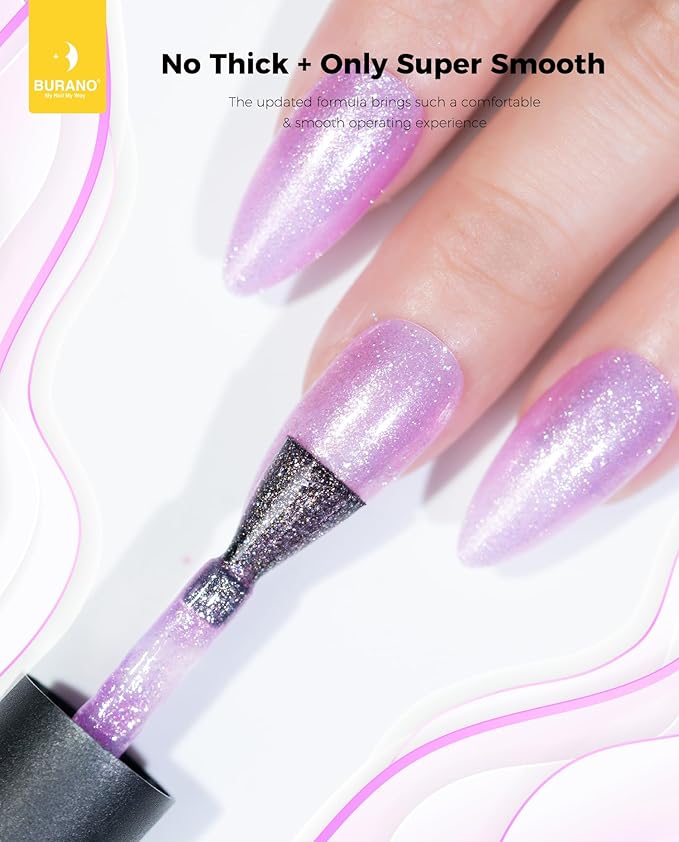 BURANO Glitter Gel Nail Polish, LED UV Nail Gel, Shimmer Holographic Effect, Soak off, No Chip Sparkle, Home DIY Nail Salon (Light Pink LP57)