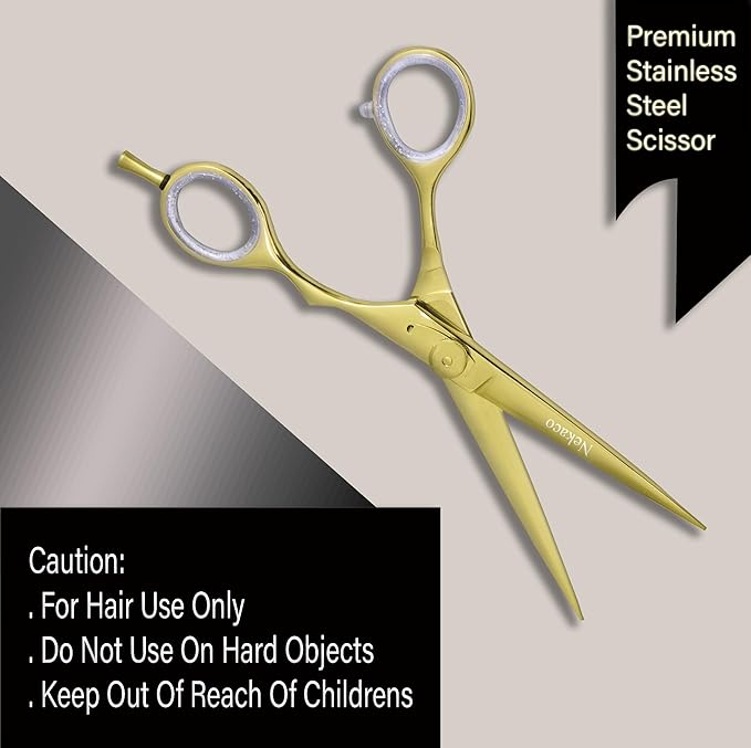 Professional 6.5 inches Hair Cutting Scissors, Premium Quality Stainless Steel Hair Scissors, Hair Shears with Adjustable Screw for Barber Salon & Home (Gold, 6.5 inches)