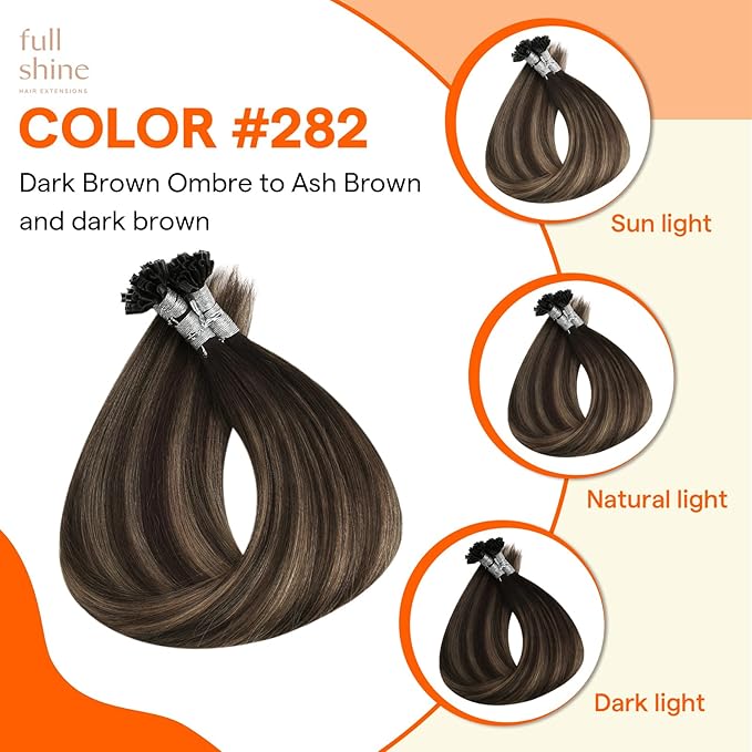 Full Shine Keratin U Tip Hair Extensions Human Hair Balayage Brown U Tip Hair Extensions Real Human Hair 14 Inch Natural Human Hair Straight Remy Hair 40 Grams add Volume