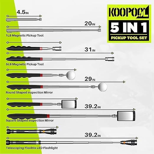 Telescoping Magnetic Pickup Tool Set, Inspection Mirror Telescoping, LED Flashlight, Cool Gadgets for Men, Gifts for Dad, Husband, Kids, Boyfriend, Magnet Stick (Yellow)