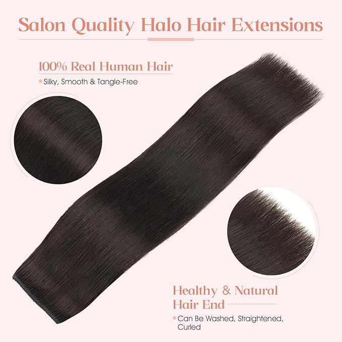 Hairro Wire Hair Extensions Human Hair, Fish Line Invisible Adjustable & Clips in Extensions Straight, 100% Real Hairpieces Seamless Blending for Women, 14 Inch 70g Natural Black
