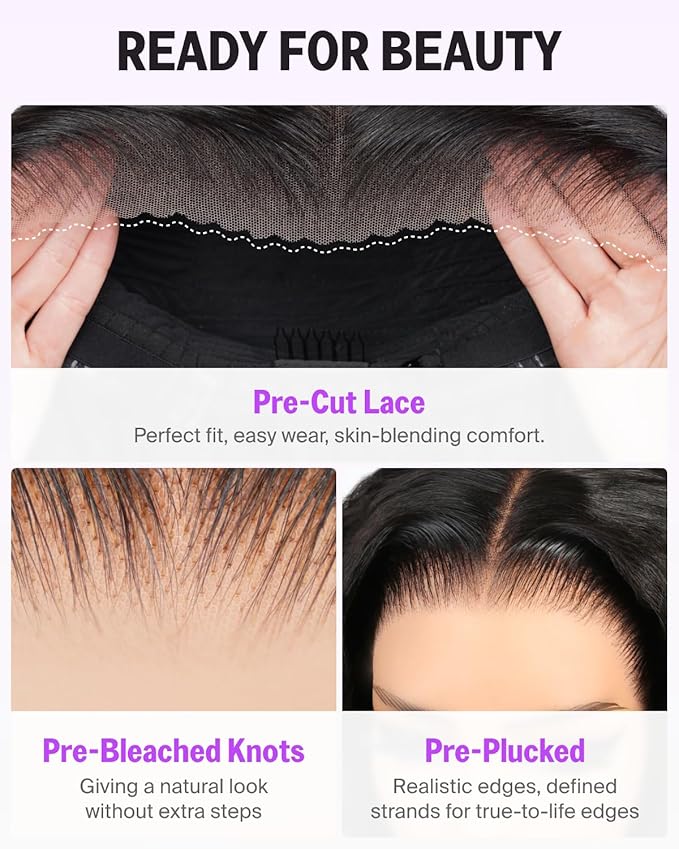13x6 HD Deep Wave Lace Front Wigs Human Hair Pre Plucked Glueless Wear and Go Curly Human Hair Wig Upgraded Pre Cut Ear-to-Ear Frontal Drawstring Pre Bleached Knots Glueless Wig 26 Inch