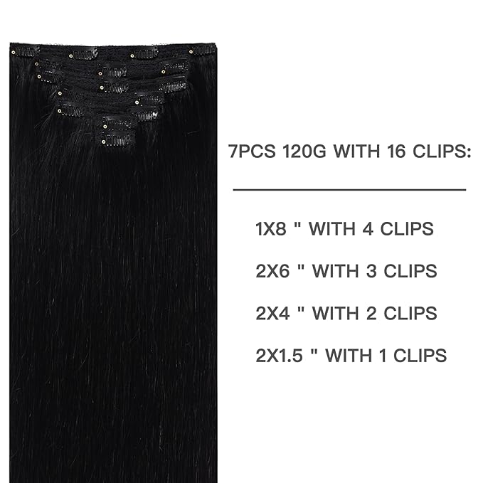 Natural Black Hair Extensions Real Human Hair Double Weft Clip in Hair Extensions 7pcs 120g 100% Remy Human Hair Long Straight Clip in Extensions 20 Inch