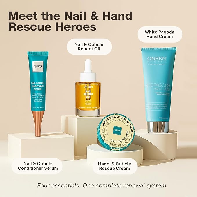Onsen Hand & Cuticle Rescue Cream | Organic Nail Strengthener & Balm | Dry, Cracked Hands, Elbows & Feet | Shea Butter, Tsubaki & Jojoba Oil | Nail Repair & Growth, Vegan - 1 Pack (0.88 oz)