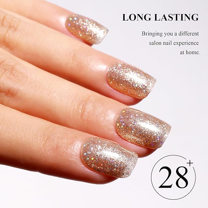 Imtiti Glitter Gel Nail Polish, 1Pcs Champagne Gold Gel Polish Sparkle Champagne Gold Soak Off UV LED Gel Polish, Nail Art Starter Manicure Salon DIY at Home for Women (0.34 Fl Oz-1933)