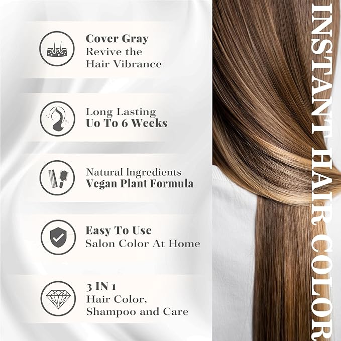 Natural Hair Dye Shampoo 3 IN 1, Gray Hair Coverage, Vegan, Ammonia-Free & Paraben-Free Hair Coloring Shampoo for Women & Men, Beard Dye for Men, Nourishing Gentle (ASH BLONDE)