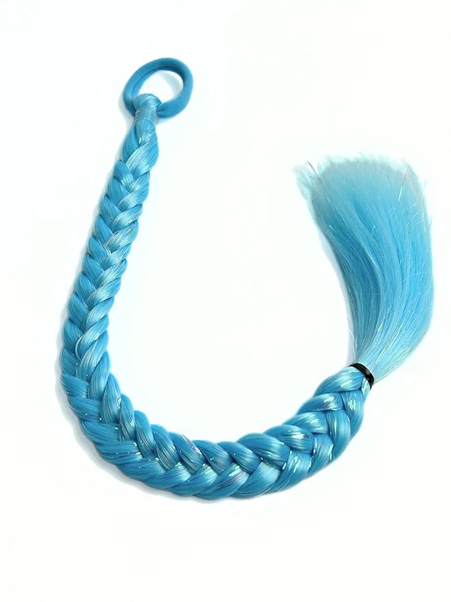 Colored Hair Extensions Blue Ponytail Extension 2 Packs, 20 inch Crazy Hair Day Accessories for Women, DIY Festival Wacky Rave Braids,Tinsel Mixed