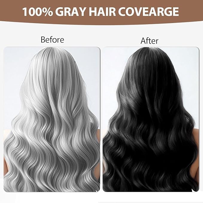 Black Hair Dye for Women Men, Ammonia Free, PPD Free, 100% Gray Hair Coverage Hair Dye Shampoo 4 Pack