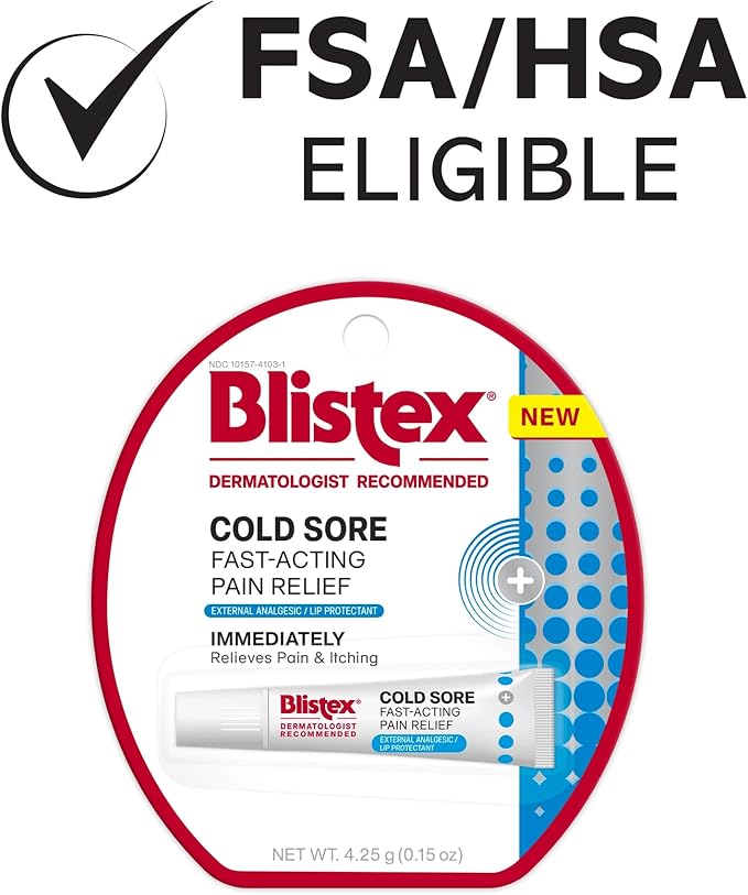 Blistex Cold Sore Fast-Acting Pain Relief Maximum Strength Lidocaine Formula – Cold Sore Symptom Relief Cream – Provides Immediate Relief- 1 Count, 4.25g/0.15oz