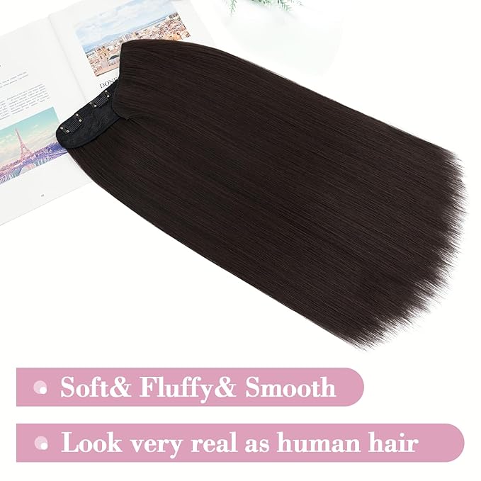 S-noilite One Piece Clip in Hair Extensions 18 Inch U-Shaped One Piece Hair Extensions Weft with 5 Clips Synthetic 3/4 Full Head Long Straight Dark Brown Thick Hairpieces for Women,#6/8