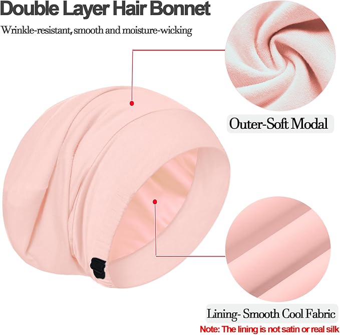 Sleep Cap Bonnet for Sleeping, Adjustable Cooling Ice Silk Lined Hair Bonnets for Natural Curly Braids Beanie Hat Women Men