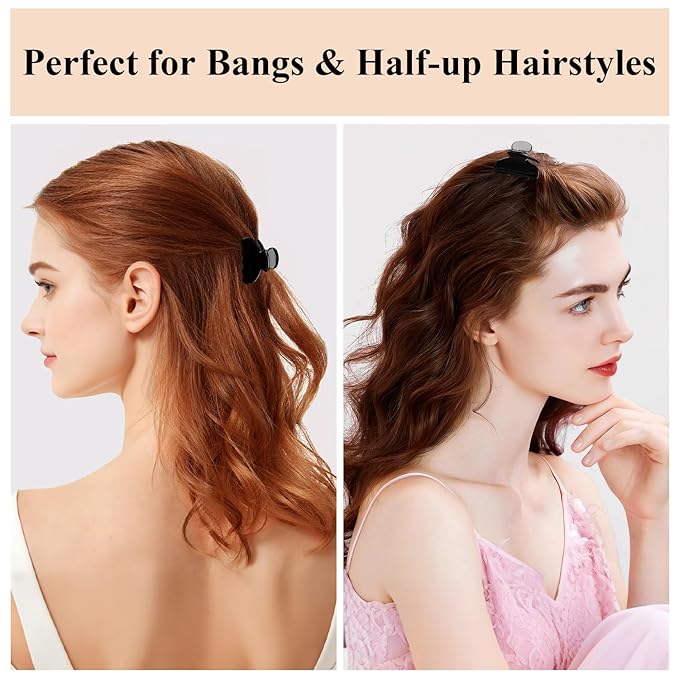 MAORULU 2 Pack Mini Acetate Hair Claw Clips – 1.6 Inch Small Durable Hair Clips for Women & Girls, Strong Hold Mini Jaw Clips for Bangs & Half Up Hairstyles (Black)