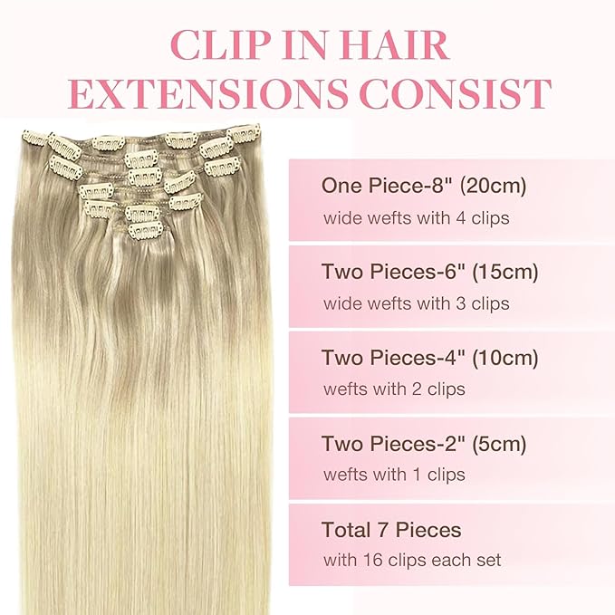 GOO GOO Clip in Hair Extensions Real Human Hair, Remy Human Hair Extensions Clip ins for Women, Natural Human Hair, 22 Inch 170g 7Pcs, 17/22/60 Balayage Ash Blonde to Golden Blonde and Platinum Blonde