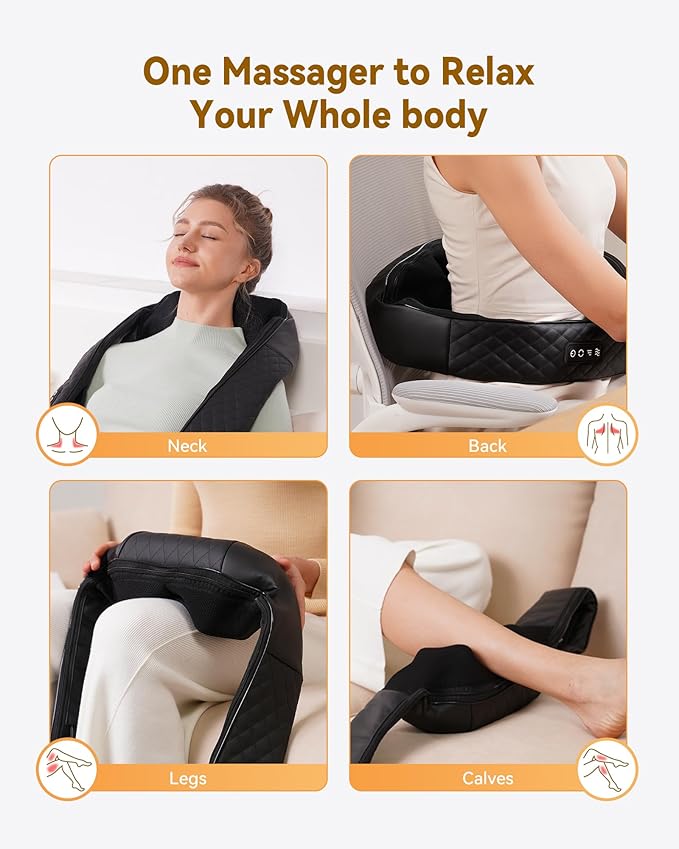 Shiatsu Neck and Back Massager with Heat, Neck and Shoulder Massager, 4D Deep Tissue Kneading Massage for Leg, Full Body Muscle Pain Relief, Ergonomic Design, Ideal Gifts for Women Men, Corded Use