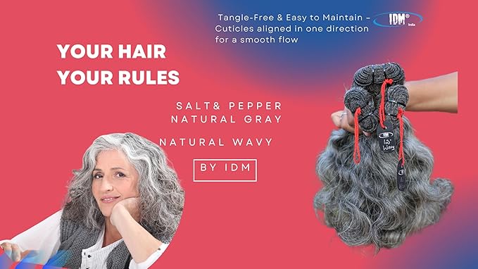 Salt & Pepper/Natural Gray-100% Natural Indian Virgin Raw Hair Extensions.Natural color unprocessed and not treated with any kind of chemicals (12" Wavy Salt and Pepper)