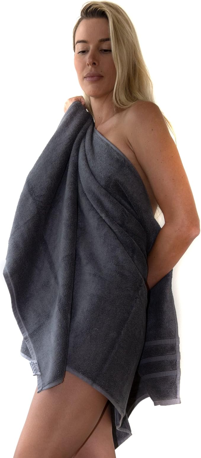 Mosobam Luxury Turkish Set of 2 Bath Towels 30X58 Navy Blue 700 GSM Bamboo Viscose & Aegean Turkish Combed Cotton