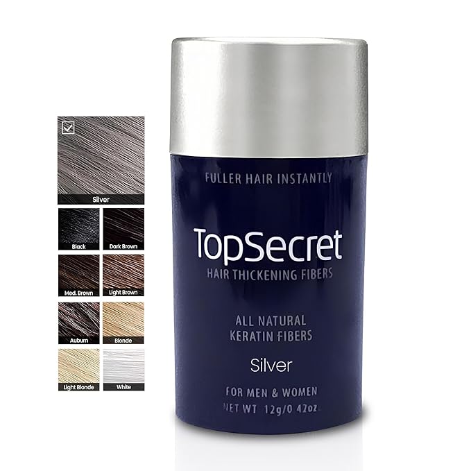 Top Secret Hair Thickening Building Fibers Refills - Undetectable & Natural Hair Filler - for Men & Women - Instantly Fill In Fine Thinning Hair - Weather & Sweat Resistant (Silver, Regular)