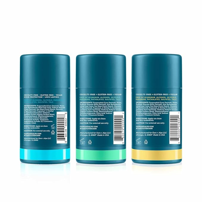 Oars + Alps Deodorant for Men & Women, Aluminum Free Deodorant for Men, Dermatologist Tested, Clean Ingredients, Non Toxic, Vegan, Long Lasting, Odor Protection, Variety Pack 3pk, 2.6oz