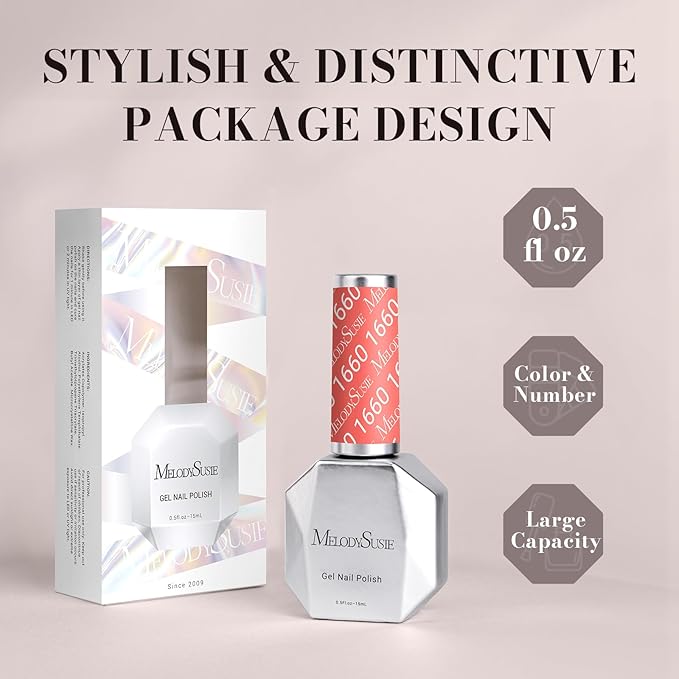 MelodySusie Pink Gel Nail Polish, 0.5 fl oz Soak Off UV LED Pink Orange Gel Polish Gift for Women Nail Art Manicure Salon DIY Nail Design Decoration at Home-1660