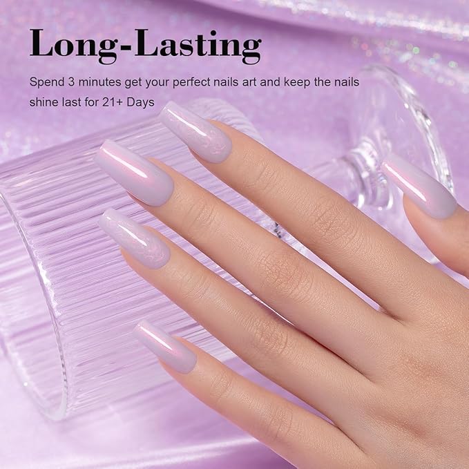 RARJSM Pearl Gel Nail Polish,15ML Pale Purple Pearlescent Gel Polish,Red Shimmer Mermaid Nail Gel Polish Glitter Gel Polish Soak Off LED UV Drawing Swirl Thread Effect for DIY Manicure Use
