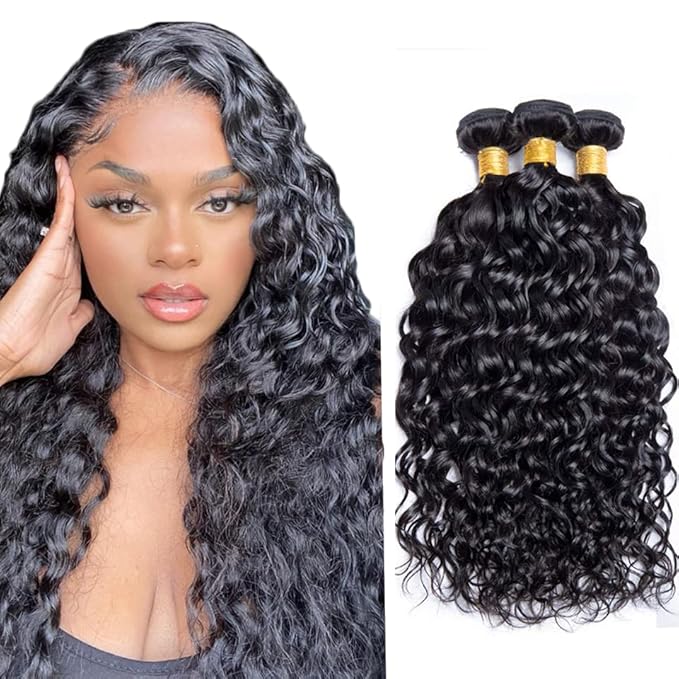 Freiuoke Wat and Wavy Bundles Human Hair 22 24 26 Inch Unprocessed Brazilian Virgin Hair 150g/3 Bundles Wat and Wavy Weave Bundle Real Human Hair Extensions