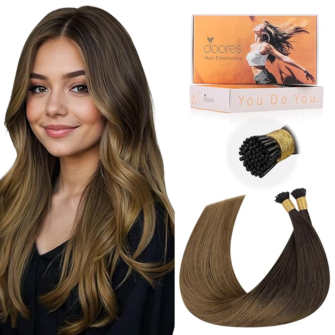 Doores I Tips Hair Extensions Real Human Hair, Chocolate Dip Color Melt 20 Inch 100g/100s, Cold Fusion Long Straight