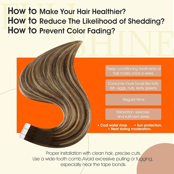 Full Shine Balayage Tape in Hair Extensions Human Hair Color 4 Brown Ombre 24 Blonde And 4 Brown Seamless Skin Weft Invisible Remy Tape in Extensions 24Inch for Women 50Gram 20Pcs Natural Straight