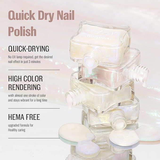 Pearl Pink Iridescent Nail Polish 15ml - Aurora Mermaid & Unicorn Glossy, Quick Dry Air Dry Long Lasting, Oil-Based Vegan Nail Art Polish - DIY at Home
