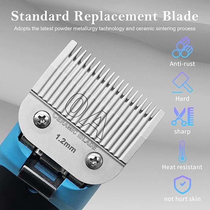 2 Packs 0A Detachable Replacement Ceramic Blades,Compatible with Andis/oster Classic 76/Star-Teq/Power-Teq/A5 Clipper,Cut Length 3/64"(1.2mm)