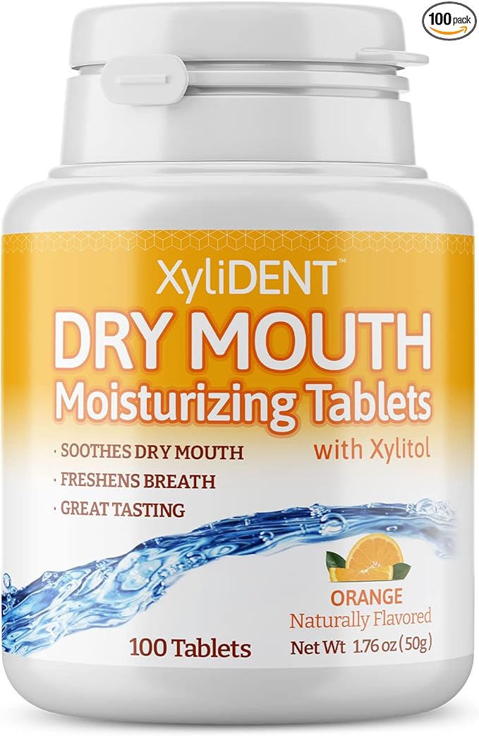 Nature's Stance XyliDENT Xylitol Tablets for Dry Mouth Relief - Stimulates Saliva, Freshens Breath, Reduces Acid Production, Fast Acting Relief, 100 Count (Orange)
