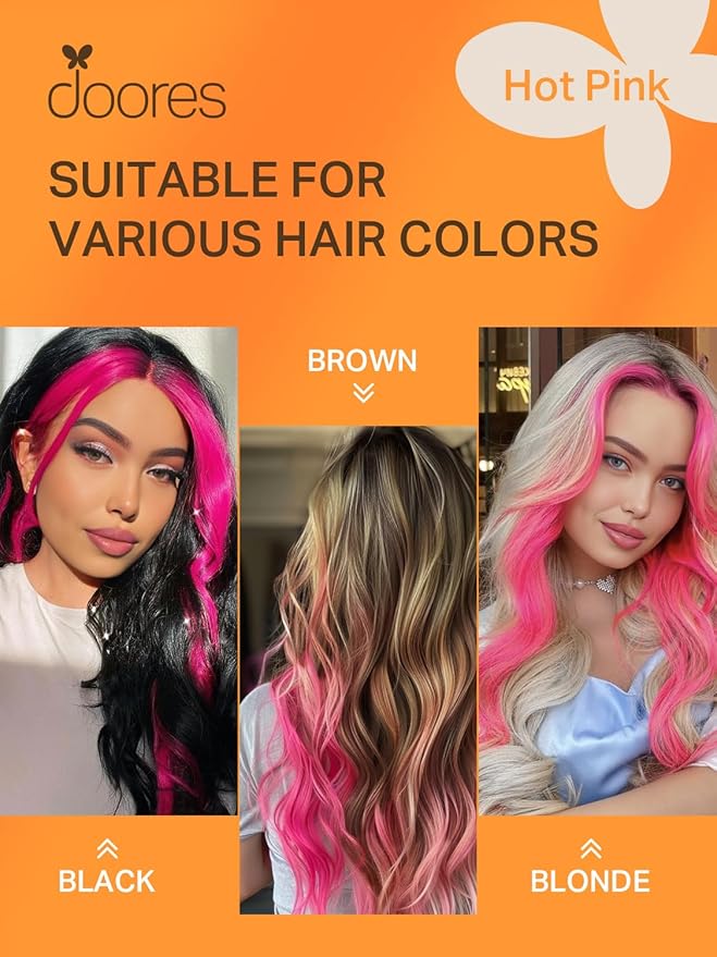 DOORES Hair Extensions Human Hair Tape in, Hot Pink 14 Inch 25g 10pcs, Tape in Human Hair Extensions Remy Straight Hair Double Side Tape Remy Human Hair Extensions