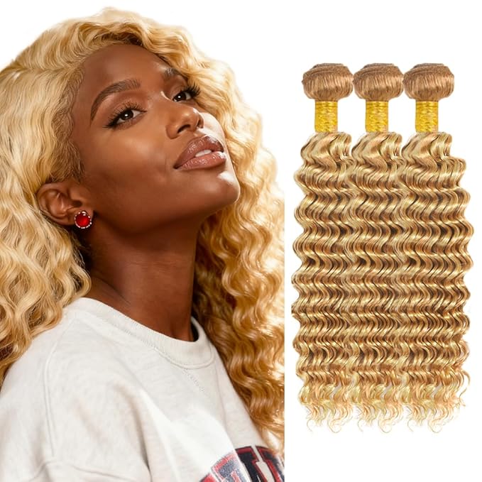 26 28 30 inch Blonde Bundles Human Hair 613 Bundles P27613 Deep Wave Bundle 613 Wet and Wavy Bundle Human Hair 150g