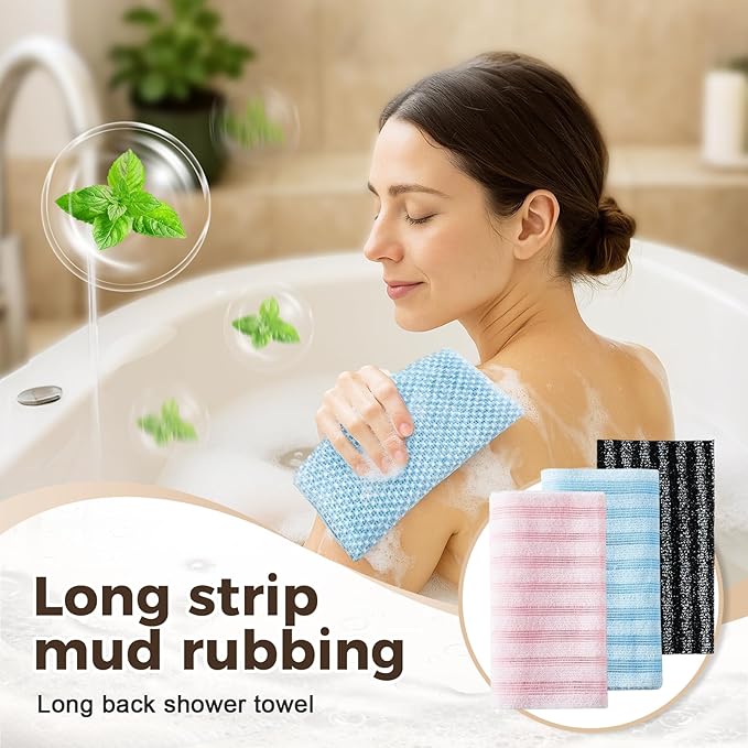 Exfoliating Shower Towel, 2026 New Scrub Wash Back Bath Cloth for Body & Face, Reusable Exfoliating Back Scrubber for Women Men, Quick-Drying Durable Bath Cloth for Smooth Skin (2PCS-F)