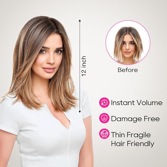 REECHO 12" Invisible Wire Hair Extensions with Thinner Softer Lace Weft Adjustable Size Removable Secure Clips in Short Straight Secret Hairpiece for Women - Chocolate Brown