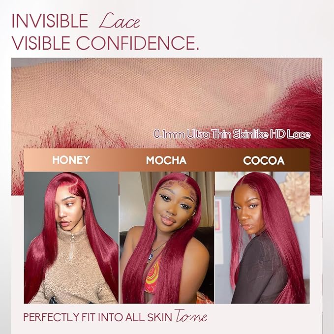99j Burgundy 13x6 HD Lace Front Wigs Human Hair,100% Human Hair,[2 Year Life],200% Density 30 Inch Straight Burgundy Wig Human Hair Pre Plucked for Black Women Free Part