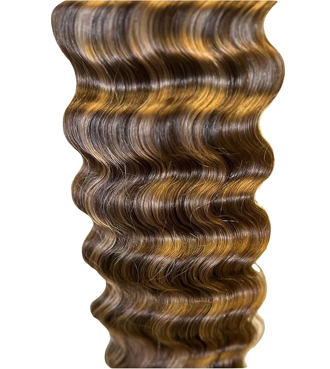 Remy Cuticle Intact Double Drawn Real Human Hair Deep Wave Curl Seamless Invisible Clip In Extentions #T2P2/8 Dark Brown and Golden Blonde 110g 20 inch 8 pcs