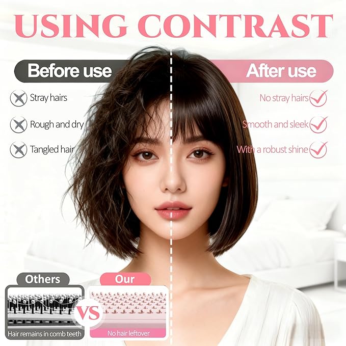 Self Cleaning Hair Brush, Retractable Hair Brush, Massage Comb With Retractable Bristles, Ergonomic Handle Hair Comb, One-pull Clean Anti Static Brushs, Hairs Styling Tools for All Hairs Types (Pink)
