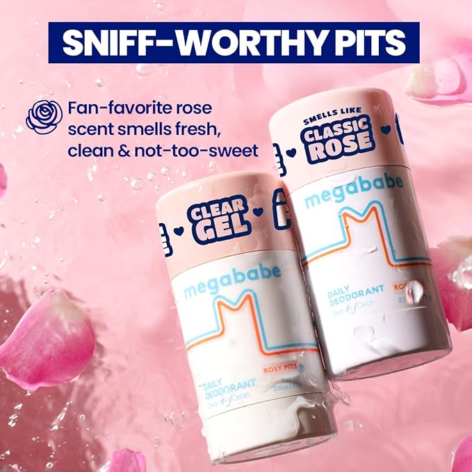 Megababe Daily Deodorant - Rosy Pits | 72 hour Odor Protection | Aluminum-Free, Clear & Clean | 2.6 oz - 2 Pack
