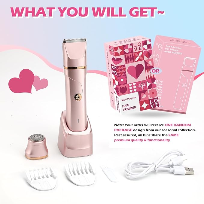 Bikini Trimmer for Women 2-in-1 Electric Razors for Women with Body & Facial Heads, Rechargeable Bikini Shaver for Smooth Pubic & Body Grooming, Waterproof, Portable & Travel-Friendly Gift