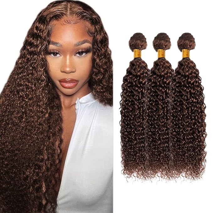 Chocolate Brown Bundle Dark Brown Curly Wave Human Hair Bundles 20 22 24 inch #4 Wet and Wavy Bundle 150g