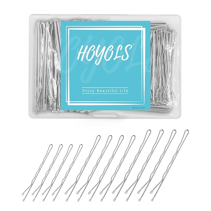 HOYOLS Silver Bobby Pins for Women, 150 Pcs in 3 Sizes (1.9", 2.4", 2.7") for Buns, Updos Styling, Non-Slip Crimped Hair Pins for Thick Fine Hair