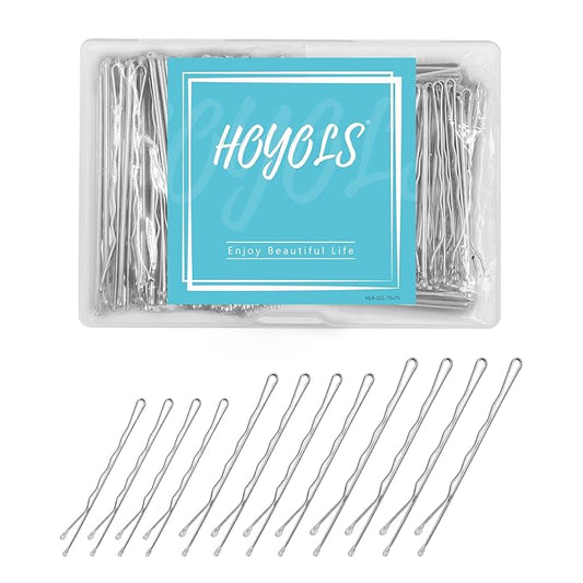 HOYOLS Silver Bobby Pins for Women, 150 Pcs in 3 Sizes (1.9", 2.4", 2.7") for Buns, Updos Styling, Non-Slip Crimped Hair Pins for Thick Fine Hair