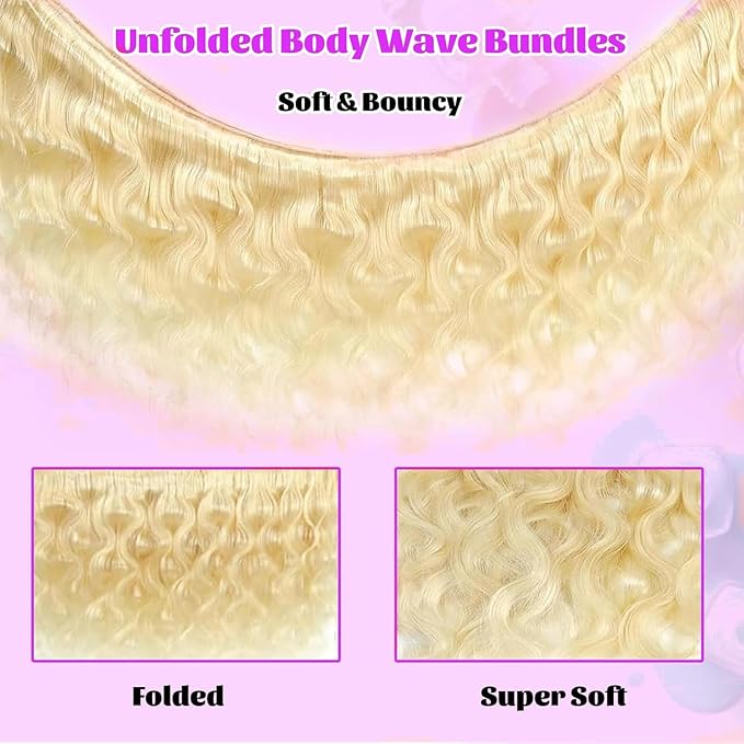 CFY 613 Bundles Human Hair 1 Bundles Blonde Body Wave Human Hair 100% Unprocessed 14A Grade Brazilian Virgin Raw Weave Bundles Human hair 24 Inch Blonde Bundles Human Hair Extensions for Women