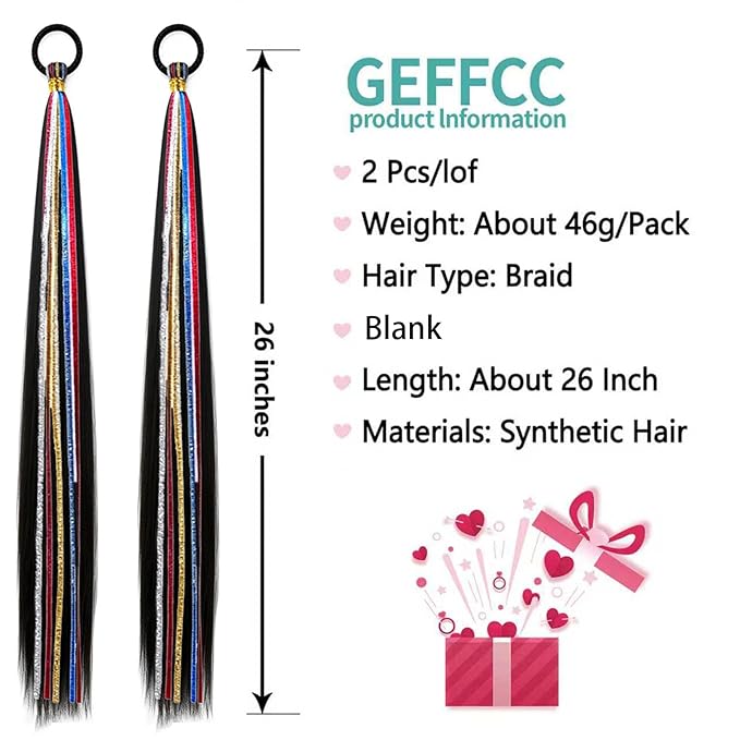 2 Pack Braid Ponytail Extensions, 26 Inch Braided Ponytail Wig with Elastic Tie for Girls (Black, 26 Inch)