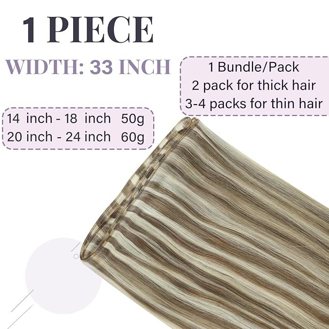 Fshine Human Hair Genius Weft Light Brown Highlight with Platinum Blonde Hand Tied Hair Genius Weft 18 Inch 50g Remy Human Hair Extensions Natural Human Hair Weave Highlight Sew in Hair Extension