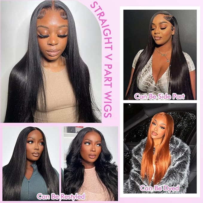 CHEETAHBEAUTY V Part Wigs Human Hair Straight V Shape Wigs for Black Women Upgrade U Part Wigs No Leave Out No Sew In No Glue Clip in Half Wigs 180% Density Natural Black 28Inch