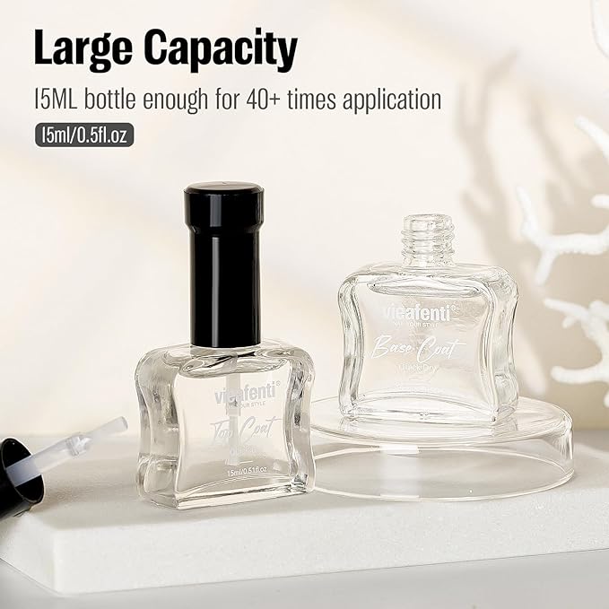 Nail Base Top Coat Nail Polish Quick Dry 15ml, Clear Top Coat Nail Polish Non Gel High Shine Air Dry Fast Regular Salon Quality Nail Art for Ladies