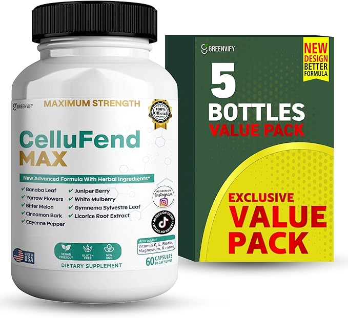 Cellufend Max Herbal Supplement with Banaba Leaf, Juniper Berry, 60 Capsules (5)
